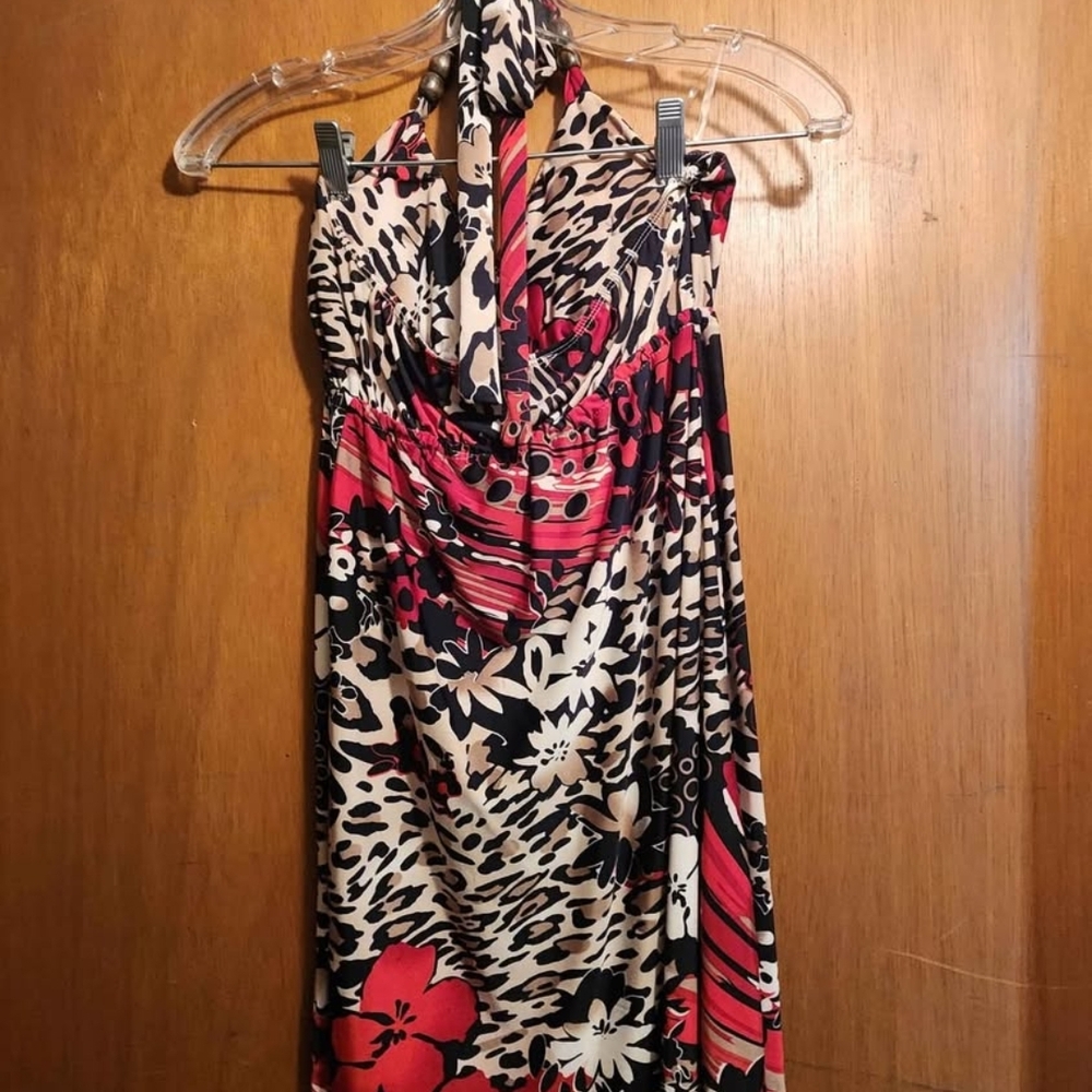 Stylish Cristina Red and Black Patterned Dress